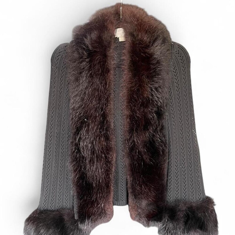 Vintage Chaverel du Tricot Black Knit Cardigan w/ Fur Trim – 9/10